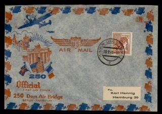 Dr Who 1949 Germany Berlin 250 Days Air Bridge Cachet Airmail To Hamburg G03321
