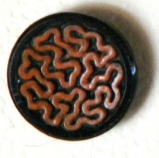 Bb Vermiform Pattern Antique Painted Black Glass Button