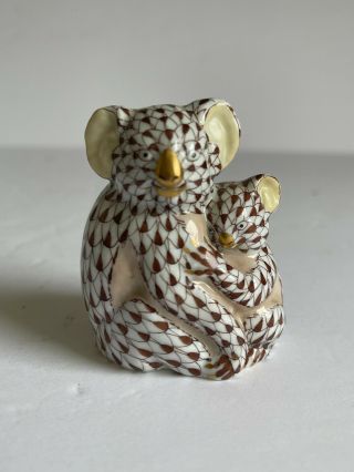 Herend Porcelain Chocolate Brown Fishnet Koala And Baby Bear Figurine 15478