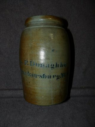 Antique A P Donaghho Parkersburg,  West Virgina Stoneware Crock Or Canning Jar