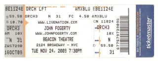 John Fogerty 11/24/09 Nyc Ny Beacon Thtr Ticket Creedence Clearwater Revival Ccr