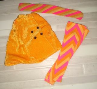 Vintage Barbie Clone Maddie Mod Stripped Pants,  Scarf And Velvet Yellow Cape