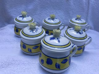 6 Lynn Chase Designs Costa Azzurra Pots De Creme Blue Yellow Shells