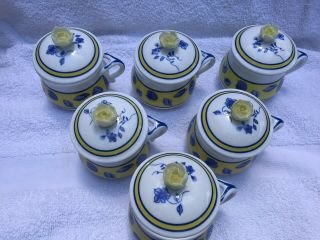 6 Lynn Chase Designs Costa Azzurra Pots de Creme Blue Yellow Shells 2