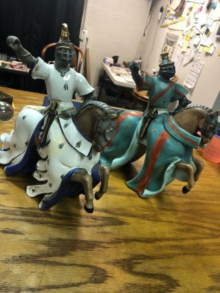 2 Vntg Zaccagnini Jousting Knight On Horse Figurines Made In Italy “signed” Rare