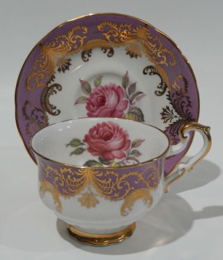 1960s Paragon Pink Cabbage Rose Cup & Saucer Signed Reg Johnson Lilac Colorway