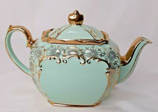 Private Listing Qutr01 Sadler Teapot Green With Gold Trim Made In England
