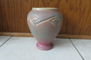1914 Rookwood Vase Arts Crafts Matte Green Drip Mauve Pink Glaze Hand Carved