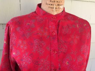 Vtg 70s 80s Levi Strauss Red Floral Silky Polyester Blouse - Med/large