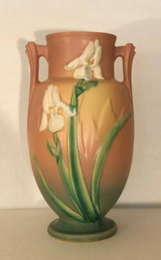 Roseville Large Pink Iris Vase 928 - 12 "