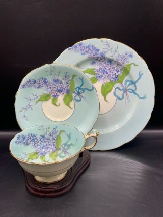 Paragon China Blue Lilac Trio Set - Plate - Cup - Saucer - Blue Bow/ribbon 8