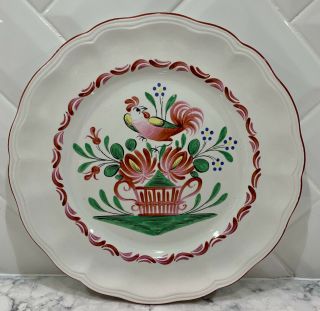 St.  Clement France Faience 10” Dinner Plates Set Of 7 Rooster Hand Painted 1965 2