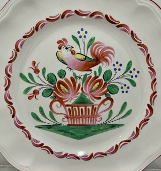 St.  Clement France Faience 10” Dinner Plates Set Of 7 Rooster Hand Painted 1965 3