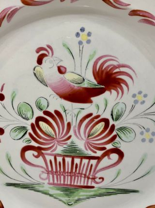 St.  Clement France Faience 10” Dinner Plates Set Of 7 Rooster Hand Painted 1965 6