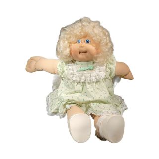 Vtg 1985 Cabbage Patch Corn Silk Girl Doll Blonde Blue Eyes Tooth Dress Shoes
