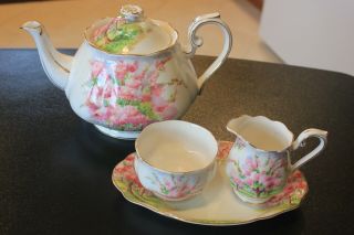 Royal Albert Blossom Time Bone China Teapot Creamer Sugar Bowl Tray England