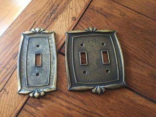 Set Of 2 Vintage Donner Antique Brass Metal Bronzed Wall Switch Plate Covers