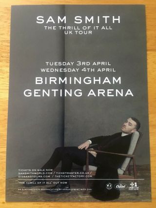 Sam Smith - The Thrill Of It All 2018 Uk Tour Flyer For Birmingham (size A5)