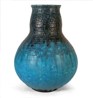 Vintage Italian Italy Art Pottery Turquoise Blue Black Vase Raymor Label Bagni