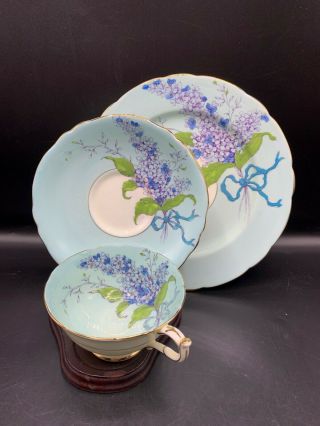Paragon China Blue Lilac Trio Set - Plate - Cup - Saucer - Blue Bow/ribbon 6