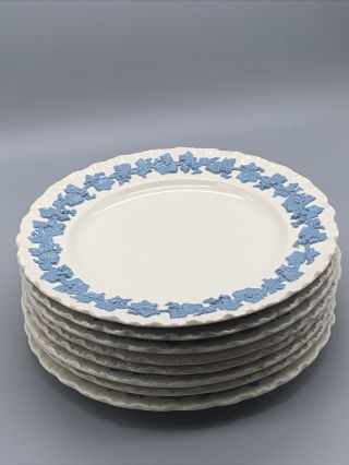 Wedgwood England Queens Ware Embossed Grapevine Blue Set Of 8 Salad Plates