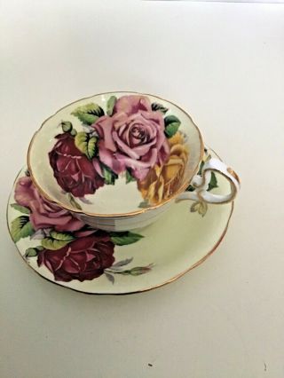 Aynsley Bone China England Large Floating Three Roses Teacup And Saucer