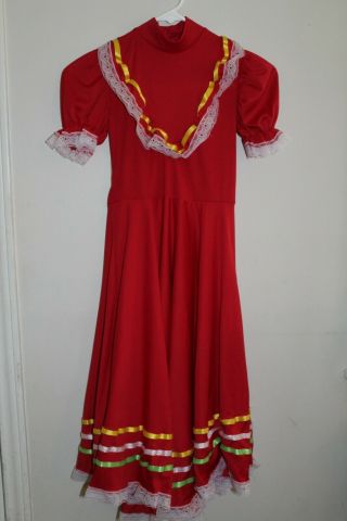 Mexican Costume Dress Red Girls Size 8 - 10 Central America Costume Dress