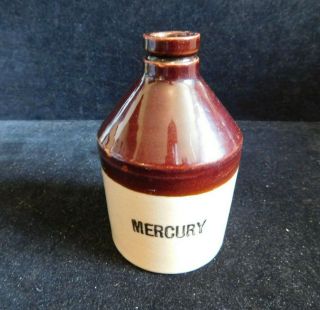 Antique Mercury Stoneware Jug Crock Bottle Empty Vintage Medicine 4 3/4 " Tall