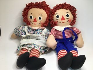 Vintage 1970s Knickerbocker Raggedy Ann And Andy Plush Dolls W/tags