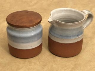 Denis Vibert Pine Tree Kiln Maine Studio Art Pottery Sugar Bowl W/ Lid & Creamer