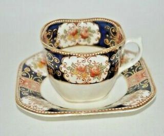 Antique Wood & Sons Napoli Imari Tea Cup And Saucer,  England Gold Cobalt