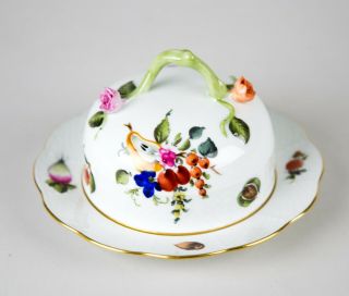 Herend Fruits & Flowers (bfr) Round Covered Butter Dish 393 Rose Handle