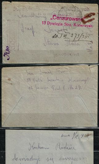 Poland Ww I, .  Censored Envelope With A Letter.  Field Post.  1919