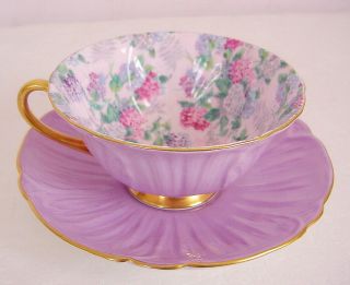 Shelley England Oleander Summer Glory Lavender Chintz Cup & Saucer 13418 Flaws