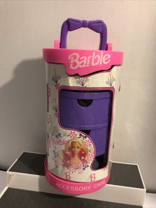 Vintage 1991 Mattel Barbie Doll Accessory Storage Travel Case Cylinder Complete