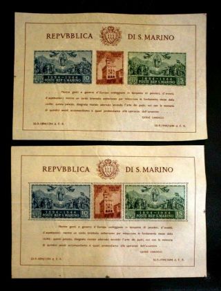 San Marino Souvenir Sheets 239 Mnh Imperforate And Perforated Value 180.  00