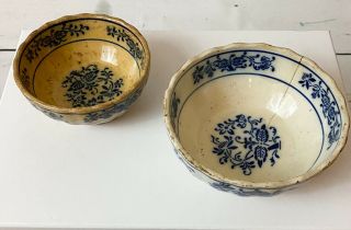 2 Early 1900’s Flow Blue Ribbed Bowls Germany Antique Pottery Collectibles