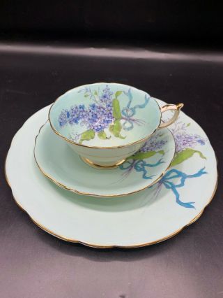 Paragon China Blue Lilac Trio Set - Plate - Cup - Saucer - Blue Bow/ribbon 3