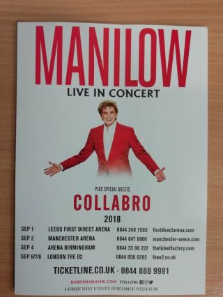 Barry Manilow Live In Concert 2018 Tour A5 Concert Poster / Flyer