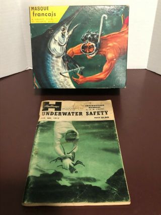 1956 Healthways Scuba Mask Masque Box (only) & Underwater Safety Book