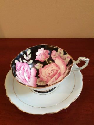 Paragon Green And Black Tea Cup With Pink Roses