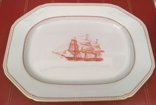 Spode Trade Winds Red 14 1/4 " X 10 - 3/4” Oval Serving Platter Exceptional Piece