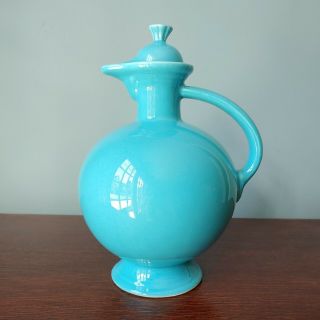 Vintage Turquoise Fiesta Usa Carafe Pitcher Jug With Cork Lid Cond.