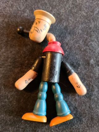 Vtg 1930s Jointed Wooden Popeye The Sailor Figurine
