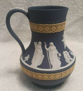 Wedgwood Jasperware Tri - Color Tricolor Pitcher Blue/white/yellow