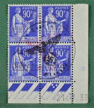 Rare France German Occupation Cancel On Stamp Block 1939 Expertised (v59)