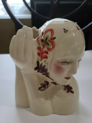 Catalina Pottery Peasant Girl Head Vase Hand Decorated Early 1930 - 40’s