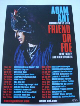 Adam Ant : Friend Or Foe Album 2019 Tour Flyer