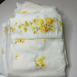 Vintage Full Flat Sheet White With Orange Yellow Roses Lance Trim Jcpenney Co