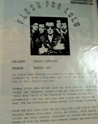 Flesh For Lulu  Official Record Company Press Release 1980s